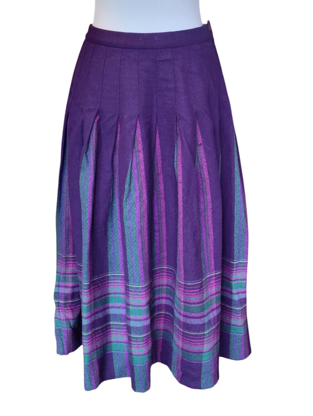 Vintage Pendleton Wool Purple Plaid Pleated Skirt - Picture 2 of 9